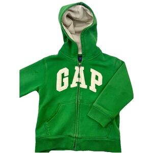 babyGap Toddler 4yrs Green Zip Hoodie White GAP Logo Fleece Lined EUC